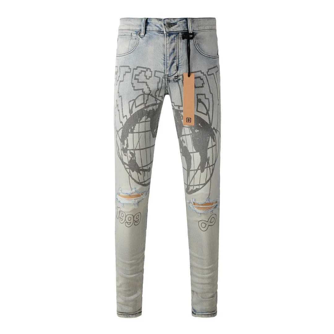 Retro Mens Jeans KSUBI Cross Paint World Hole Trend Low Rise Skinny Denim Pants Pleated Ripped Frayed Trousers 303 W250222