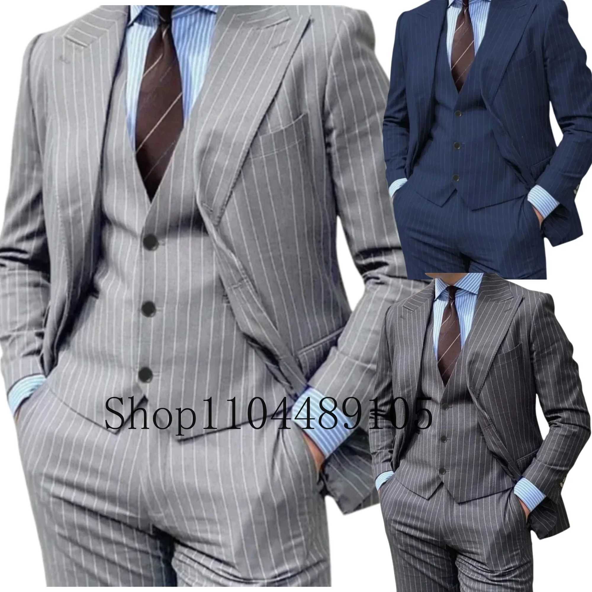 Three-piece Striped Suit High-quality Wedding Art One Breasted Jackets Trousers Vests Suit for Men Suits Mens Suits 3 PieceXJ250222
