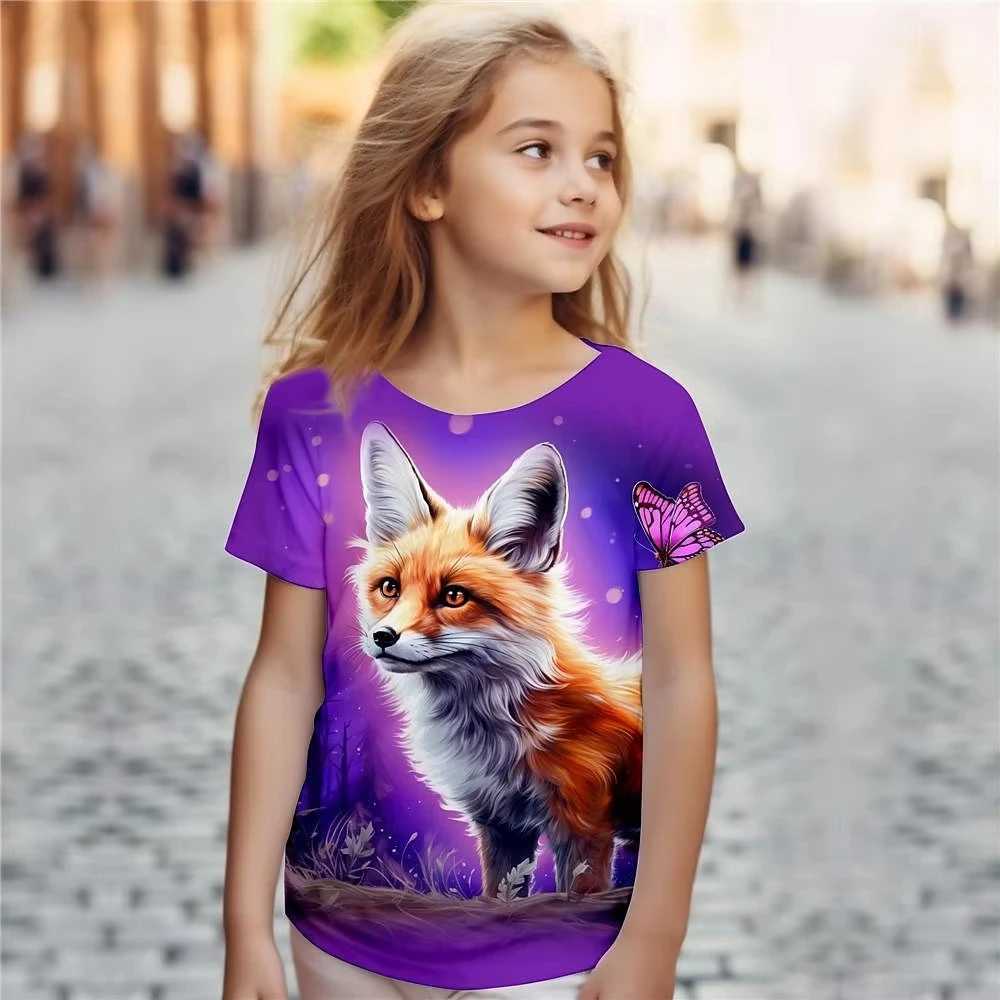 Animal Fox Girl T Shirts Kids Gift Tee Short Sleeve Casual Top Tee Childrens Clothing T Shirt For Girls W250221