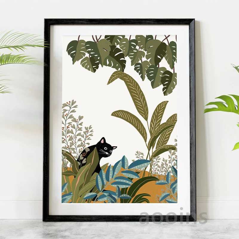 African Art Prints Bohemian Abstract Fashion African Black Girl Bathing Poster Tropical Plants Jungle Women Canvas Painting Decoration Y250218