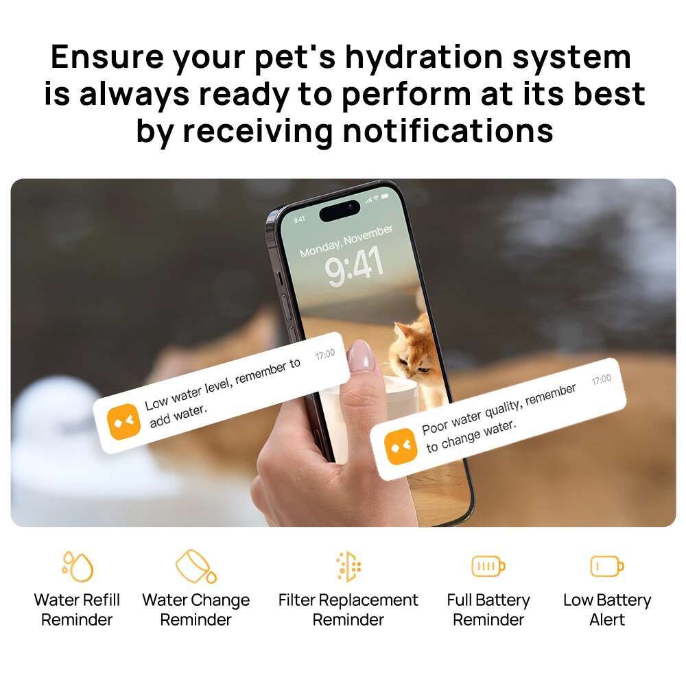 Cat Fountain 70mai Wireless Automatic Water Dispenser for Dog Cordless Pet Drinker with data analysis