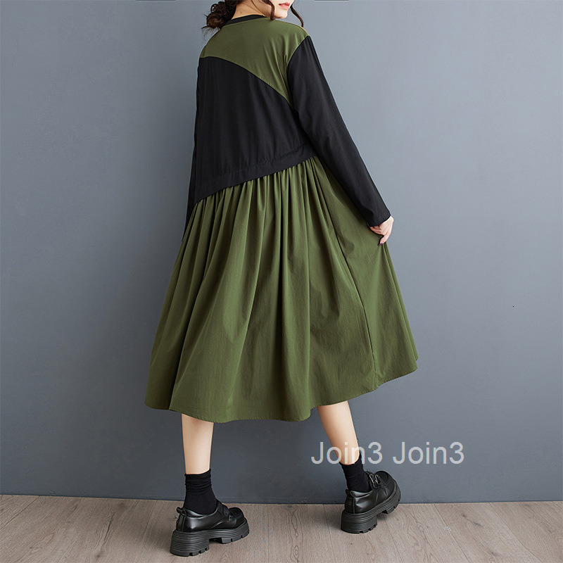 Autumn New Color Contrasting Knitted Splicing Dress Loose Casual Versatile Medium to Long A-line Skirt