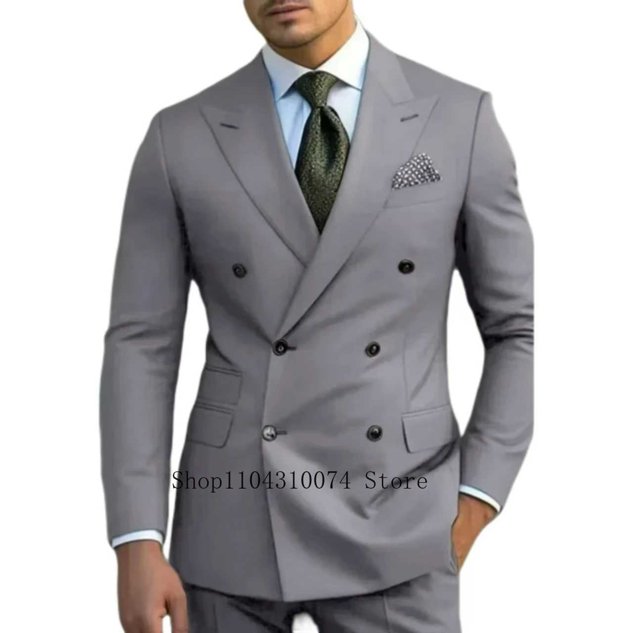 Mens casual suit with retro notch lapel customized 2 pieces of double chest clothingXJ250222