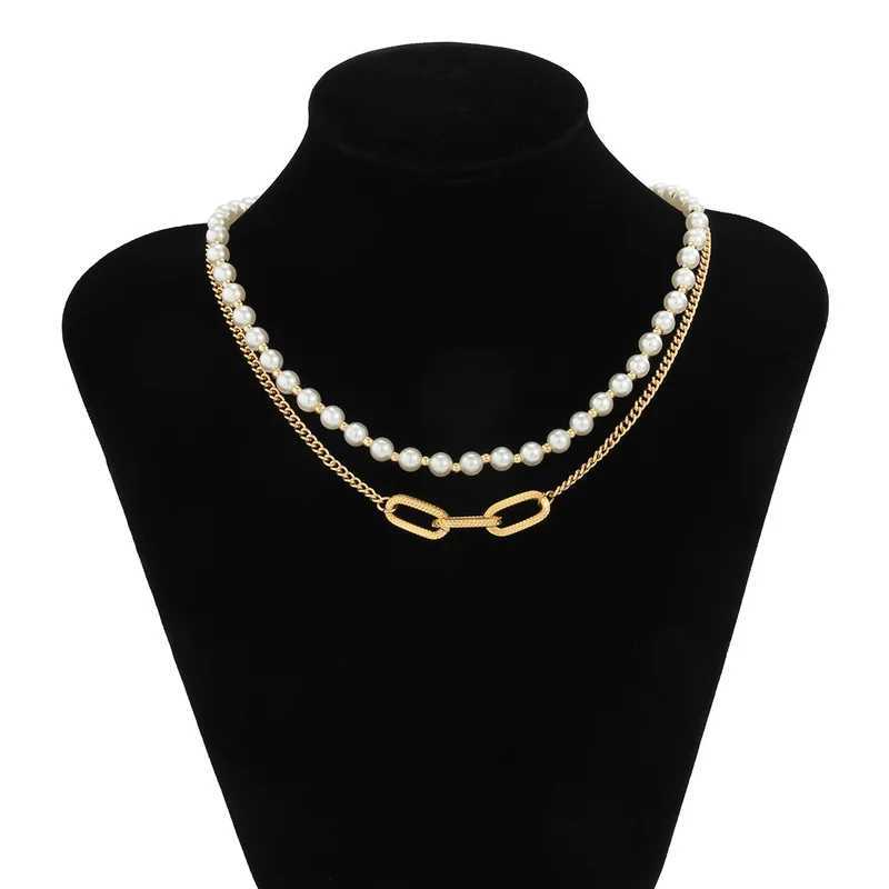 Punk Hip Hop Necklace Retro Creative Geometric Design Pearl Chain Necklace for Women Men Personality Choker Jewelry GiftsXJ250222