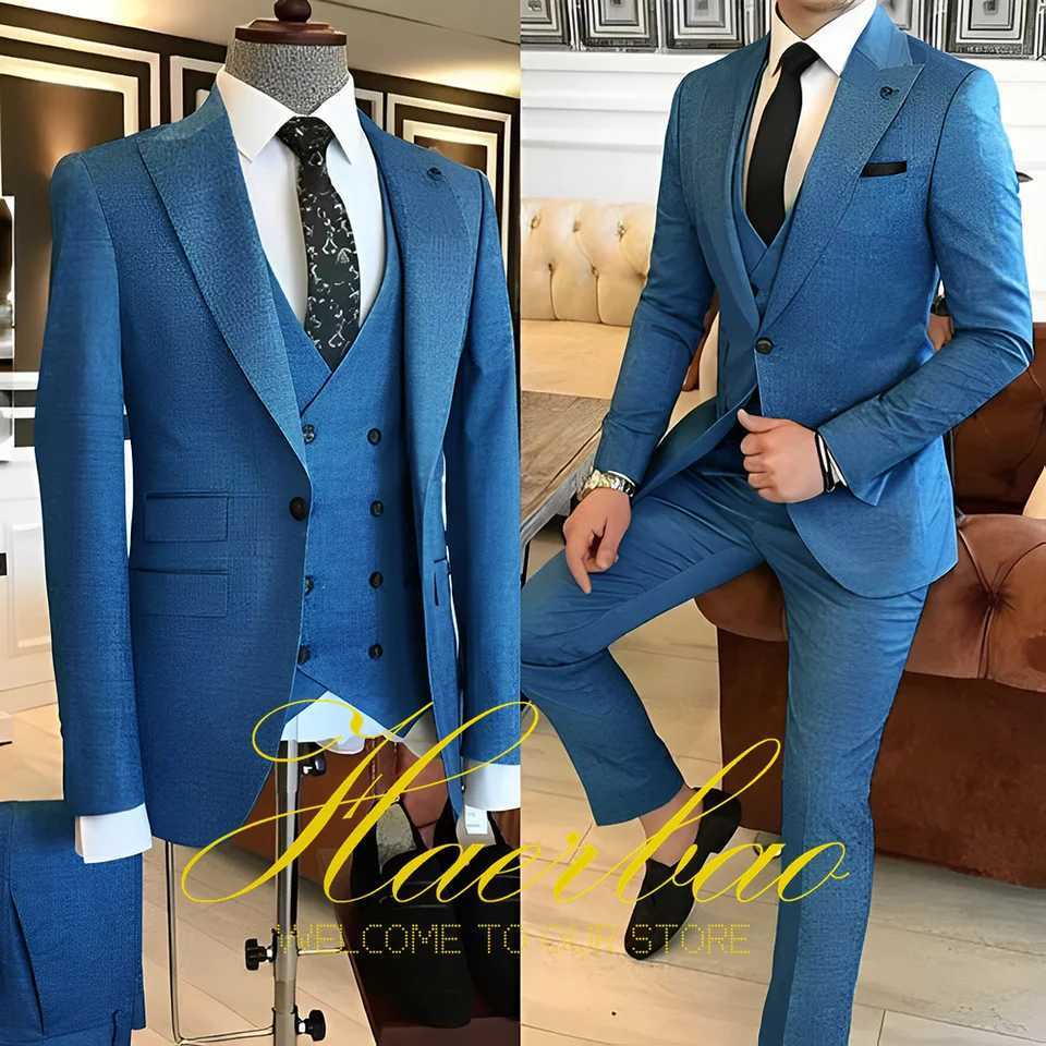 Navy Blue Mens Suit Business Workwear Formal Party Tuxedo Groom Wedding (Jacket Vest Pants) 3-piece Set 2023 CustomizedXJ250222