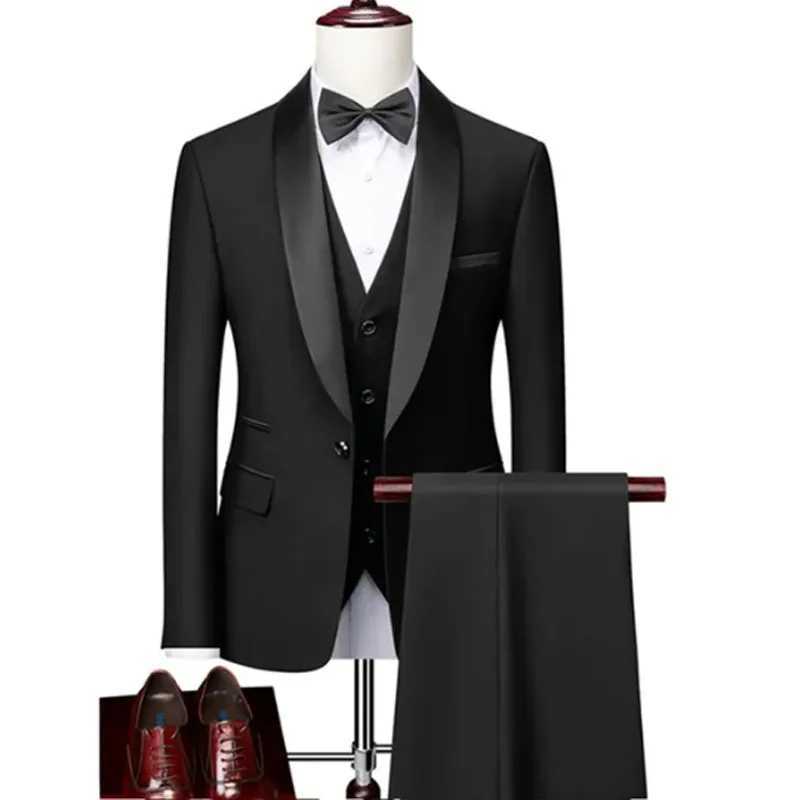 Mens 3-piece formal ultra-thin tailcoat promotion set mens groom wedding jacket high-quality mens clothingXJ250222