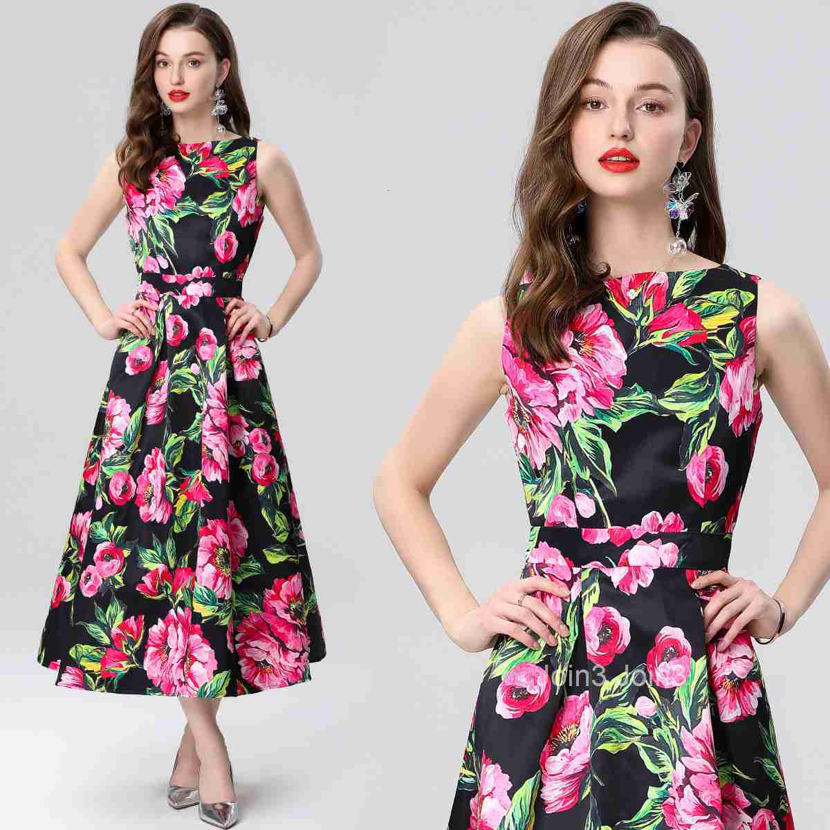 Summer New Womens Clothing Style Fashionable Printed Sleeveless High Waist Dress Long Skirt A-line Skirt