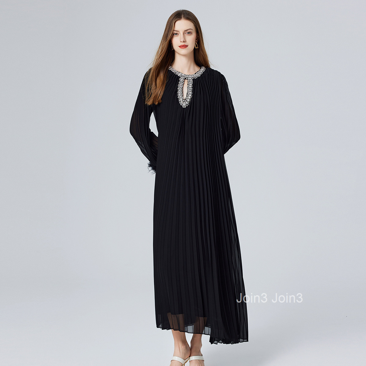 color autumn new womens clothing nail bead ostrich fur 6-meter large swing lace up pleated long skirt dress