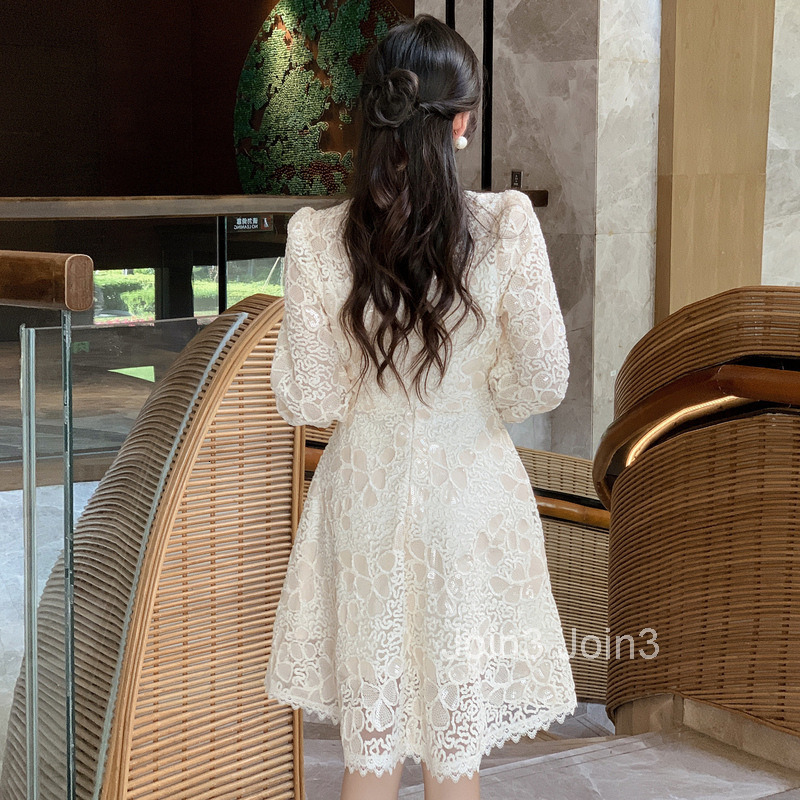 French style womens dress for spring fashion heavy industry sequin embroidery waist cinching slimming and elegant formal dress