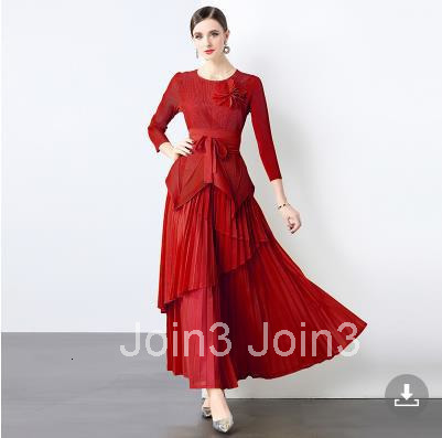 1 Miyake Irregular Top Long Skirt Set Womens Autumn Pleated Plus Size Skirt Two-piece Set