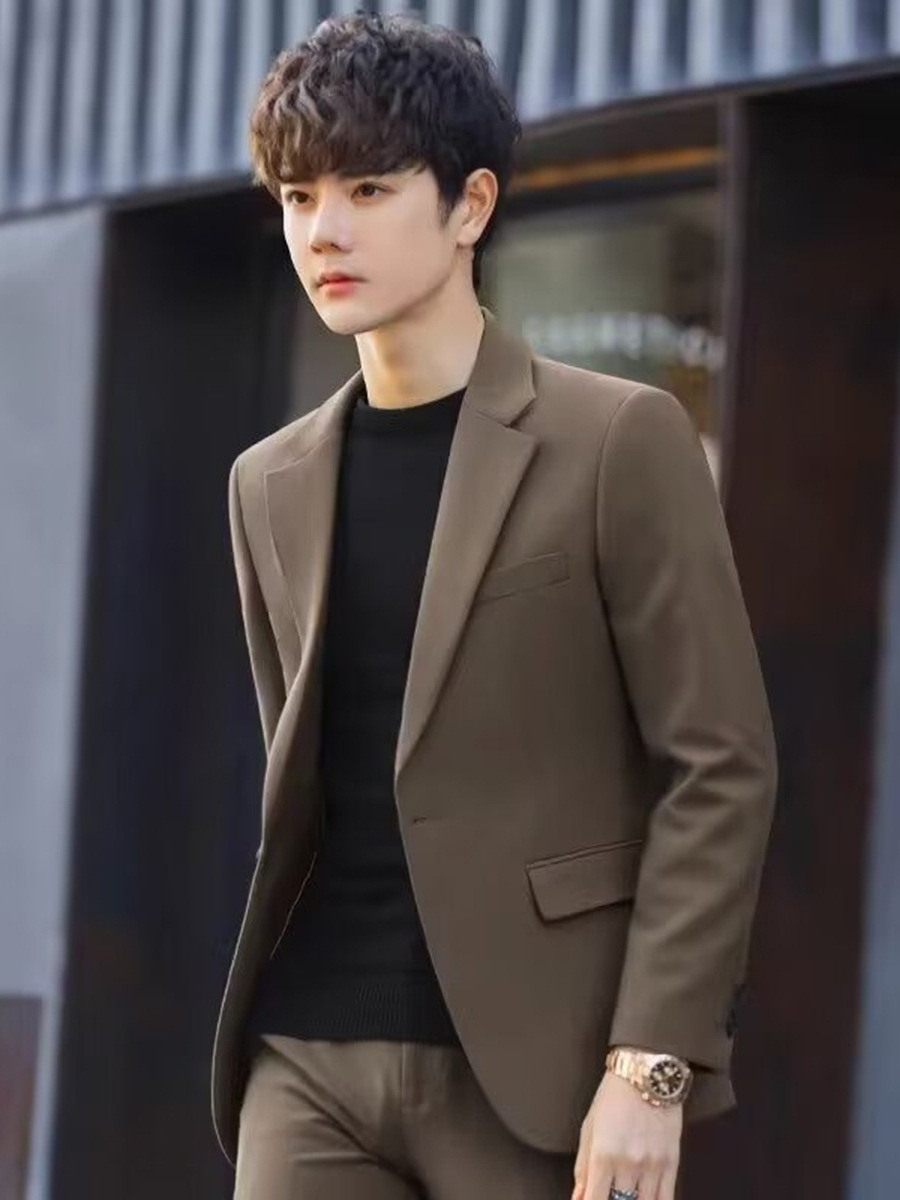 F222Stylish Men's Business Casual Topper - Spring Season Printed Suit Jacket with Double Buttons Detailing