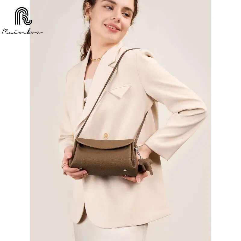 RAINBOW Women's Genuine Shoulder Bags Fashion Crossbody Soft Cowhide Leather Small Messenger Lady Handbag Elephant Deco