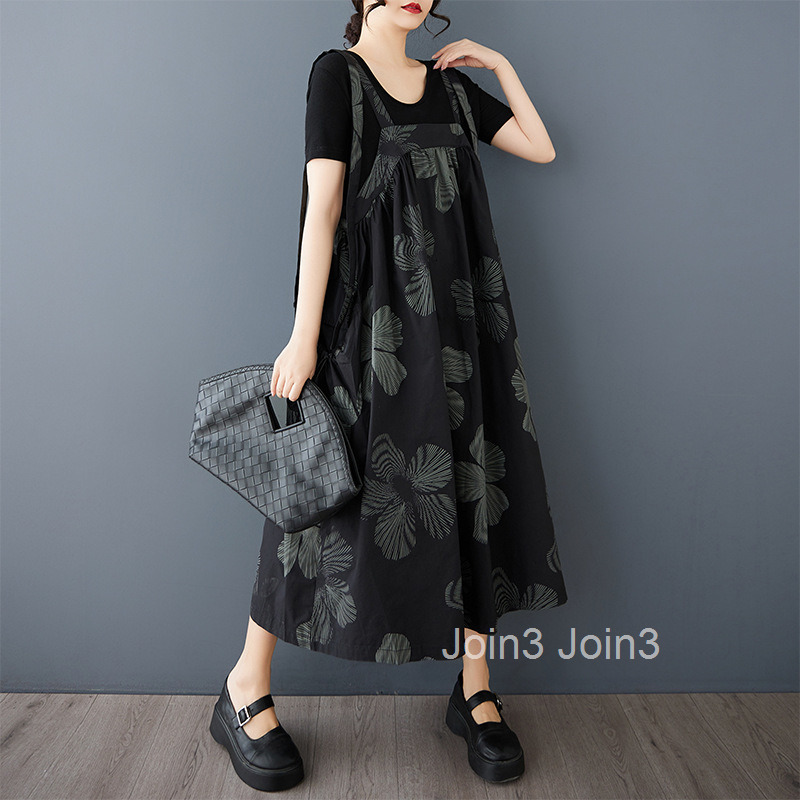 Spring/Summer New Dark Style Fashion Printed Tank Top Dress Loose Large Strap Skirt
