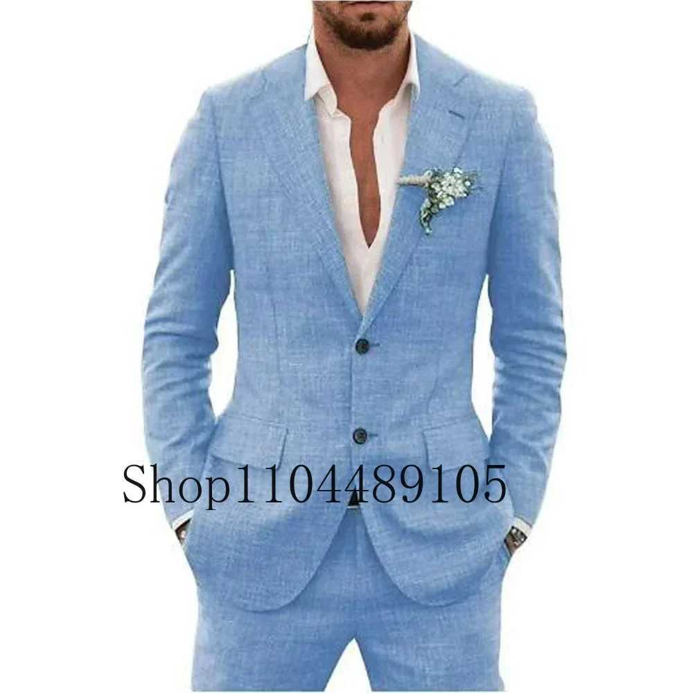 Linen Suit Blazer and Pants Set Advanced Customization Business Activities Pocket in A Slot Single Breasted Men ClothingXJ250222