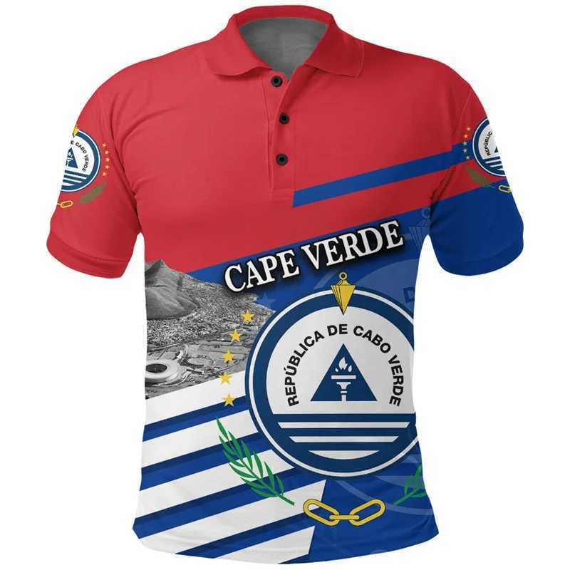 Men's Polos Cape Verde Flag Map 3D Printed Polo Shirt The RepublicOf Cape Verde Coat Of Arms Graphic Polo T Shirt Vintage Mens Clothing Polo z250