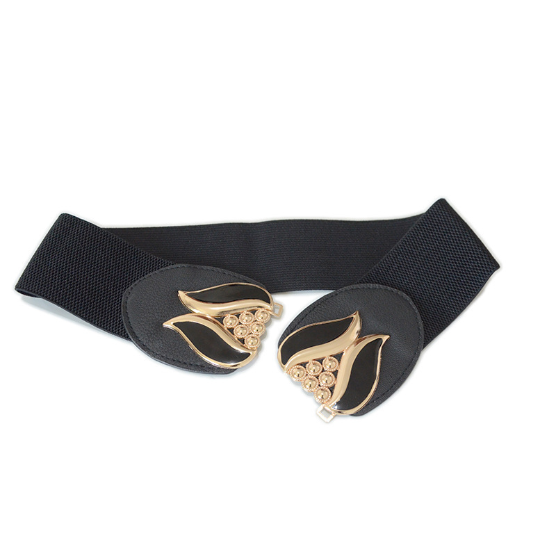 Ripple Flower Button Elasticized Wide Waistband Belts Decorative belt