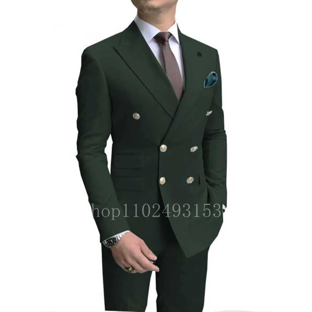 New Fashion White Male Suits Slim Fit 2 Pieces Double Breasted Elegant Formal Best Men Male Wedding Suits Set Costume HommeXJ250222