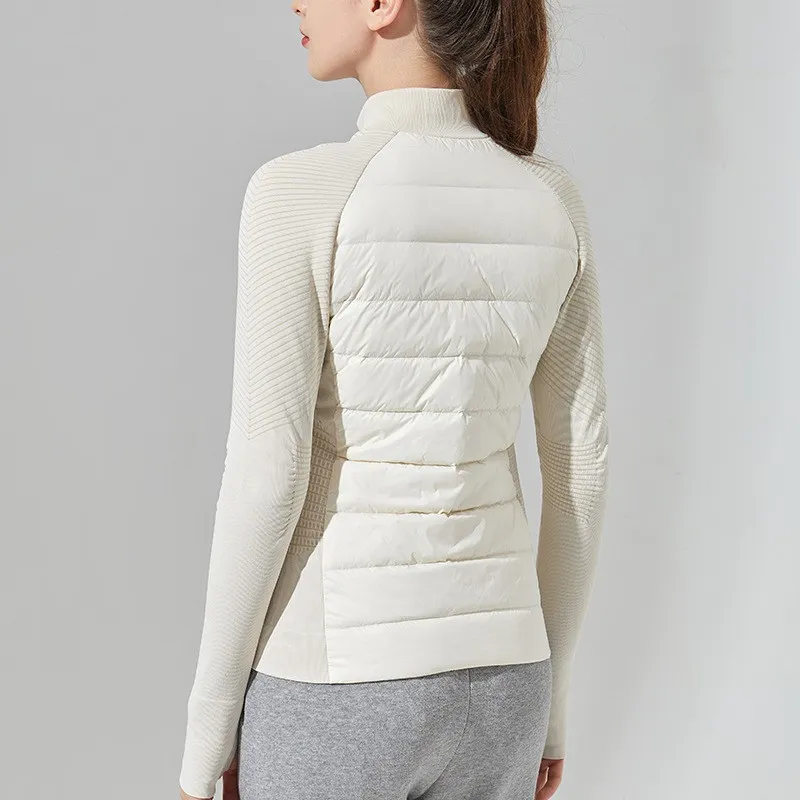 A New Yoga Jacket For It All Jackets High-End Women's White Goose Down Lightweight Jogger Sweatshirts Mock Neck Zipper Long-Sleeve Winter Running