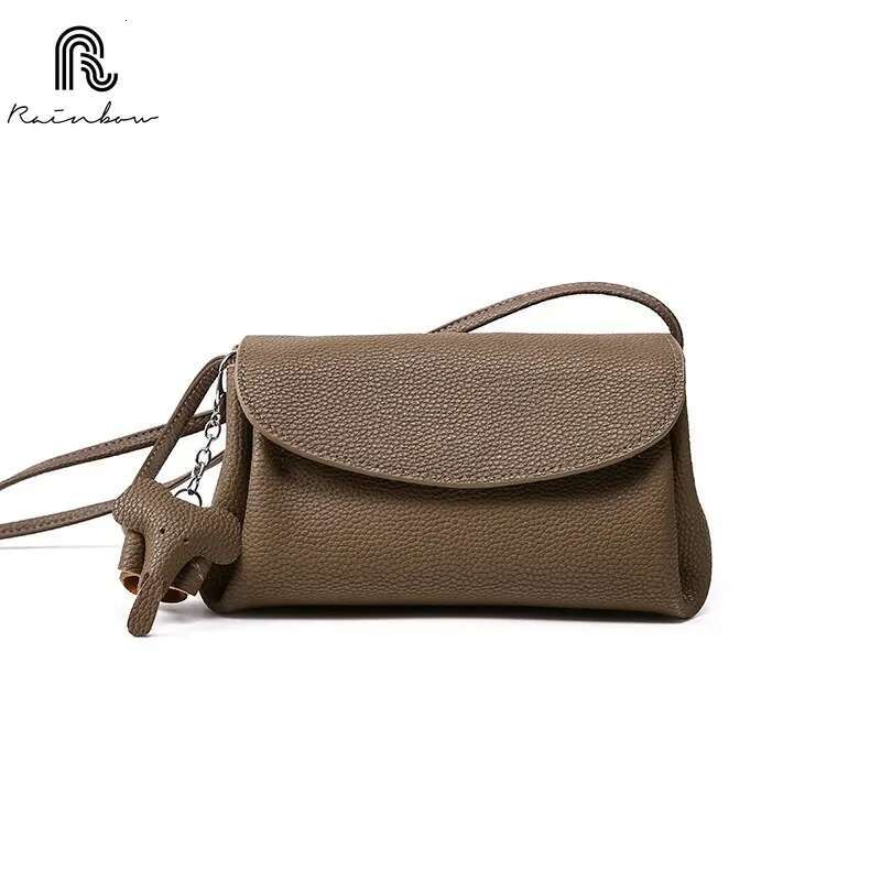 RAINBOW Women's Genuine Shoulder Bags Fashion Crossbody Soft Cowhide Leather Small Messenger Lady Handbag Elephant Deco