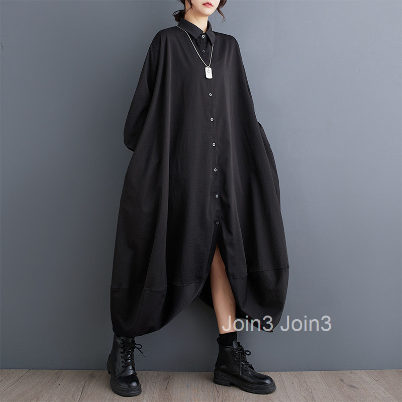 Spring and Autumn New Fat MM Loose Casual Large Edition Shirt Skirt Fashion Bottom Irregular Dress