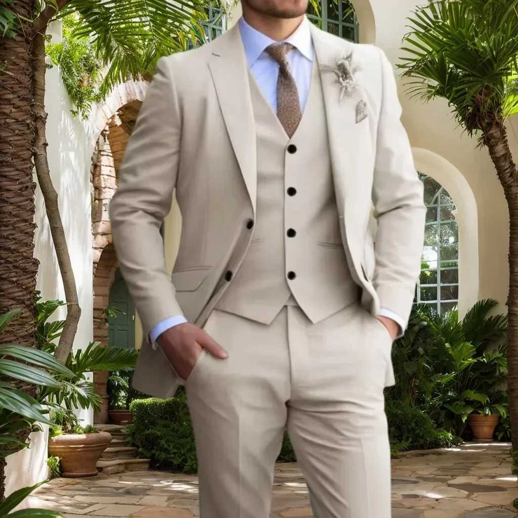 Elegant Suit for Men 3 Piece Blazer Vest and Pant Set Notched Lapel High Quality Tuxedo Mens Suit Wedding Dress Business JacketXJ250222