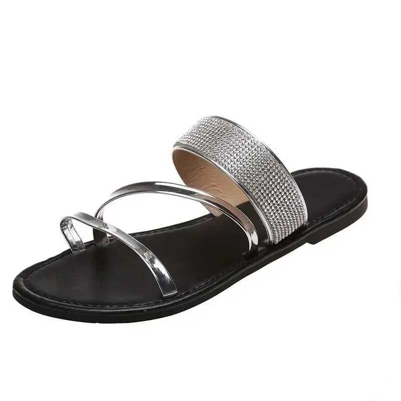 Summer Sandals for Women Flat Sandal Sparkle Rhine Slide Trendy Womens Beach Sparkly Dressy Slip Bling Casual ShoesXJ250311