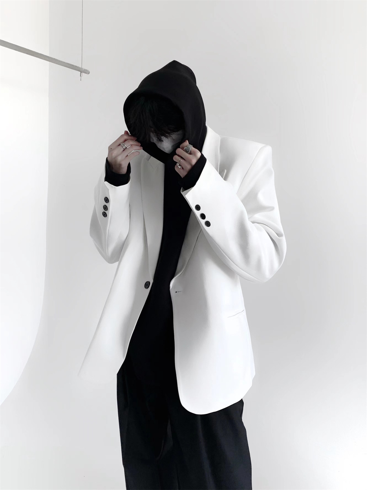 G222Trendy Men's Loose Draping Casual Suit Coat with Korean Flair