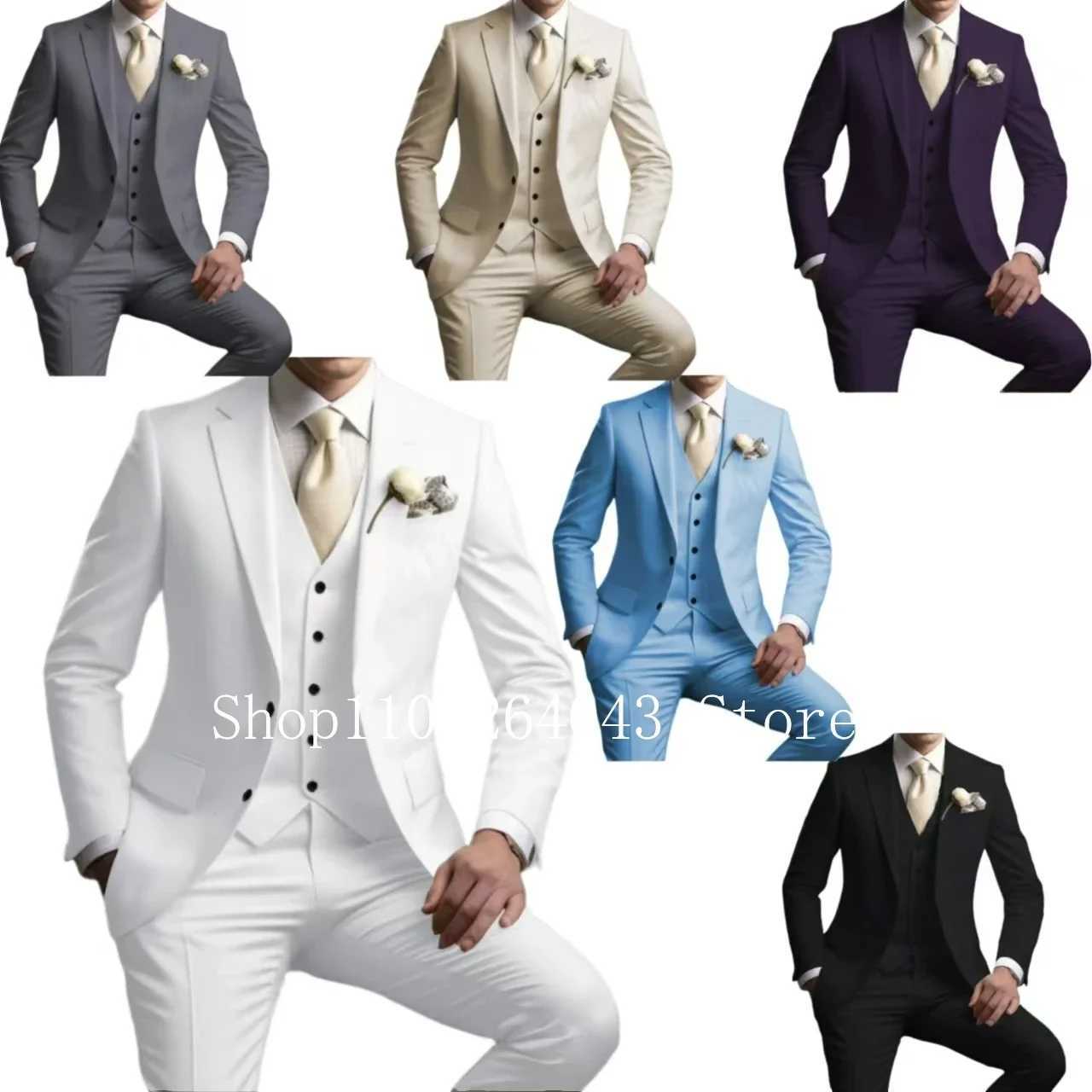 Mens formal suit with notch lapel 3-piece jacket vest and pants set ultra-thin fit mens wedding dress business ping pong tailcoatXJ250222