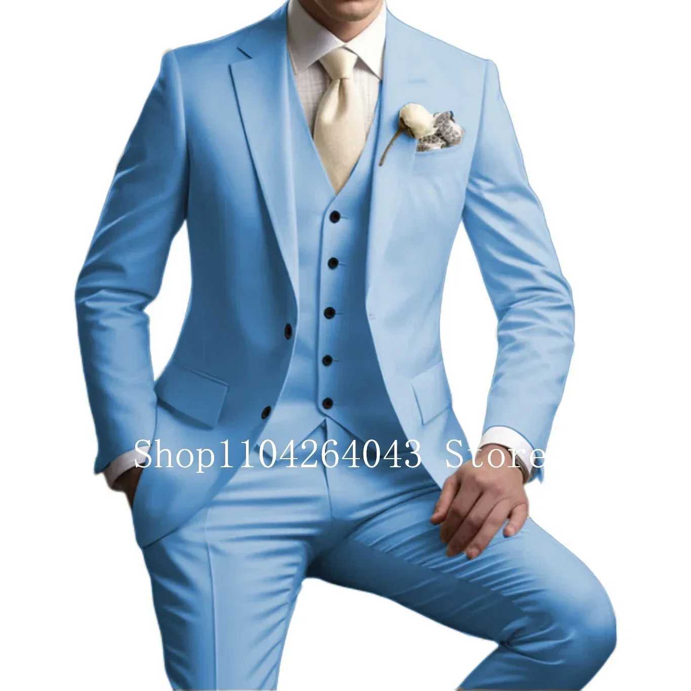 Mens formal suit with notch lapel 3-piece jacket vest and pants set ultra-thin fit mens wedding dress business ping pong tailcoatXJ250222