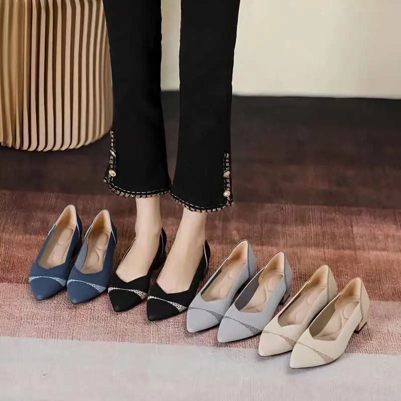 2025 Womens Shoes Fashion Pointed High Heel Elastic Knitted Breathable Latex Sweatabsorbing insole Non slip Rubber Sole Sh 250218