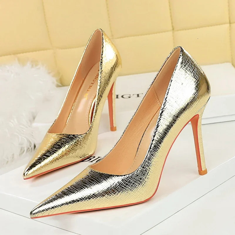 BIGTREE Gold Silver Womens Pumps Sexy Pointed Toe Thin Heels Party Spring Autumn Shoes Zapatillas De Mujer 250221