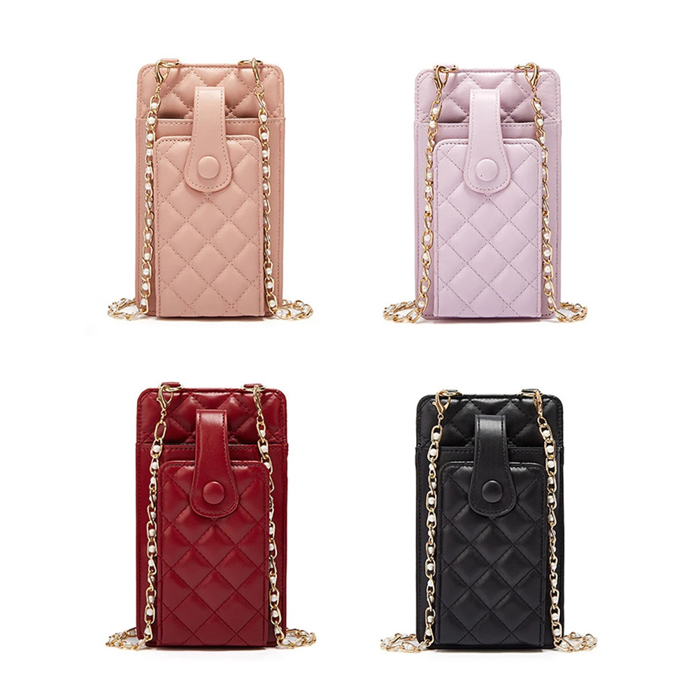 Women Check Pattern Chain Phone Pocket Bag Large Capacity Durable Small Shoulder Bags Business Pu Leather Female Crossbody 250218