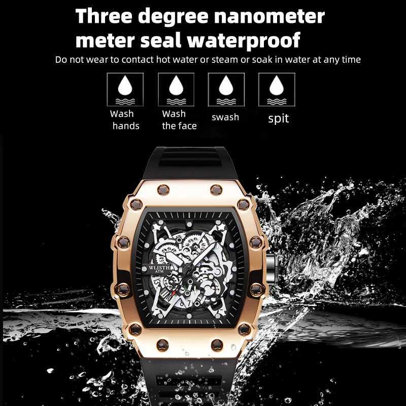 New Mens Fashion Automatic Bucket Luminous Waterproof Watch Sport Mens Sile Str Quartz Watch W250329