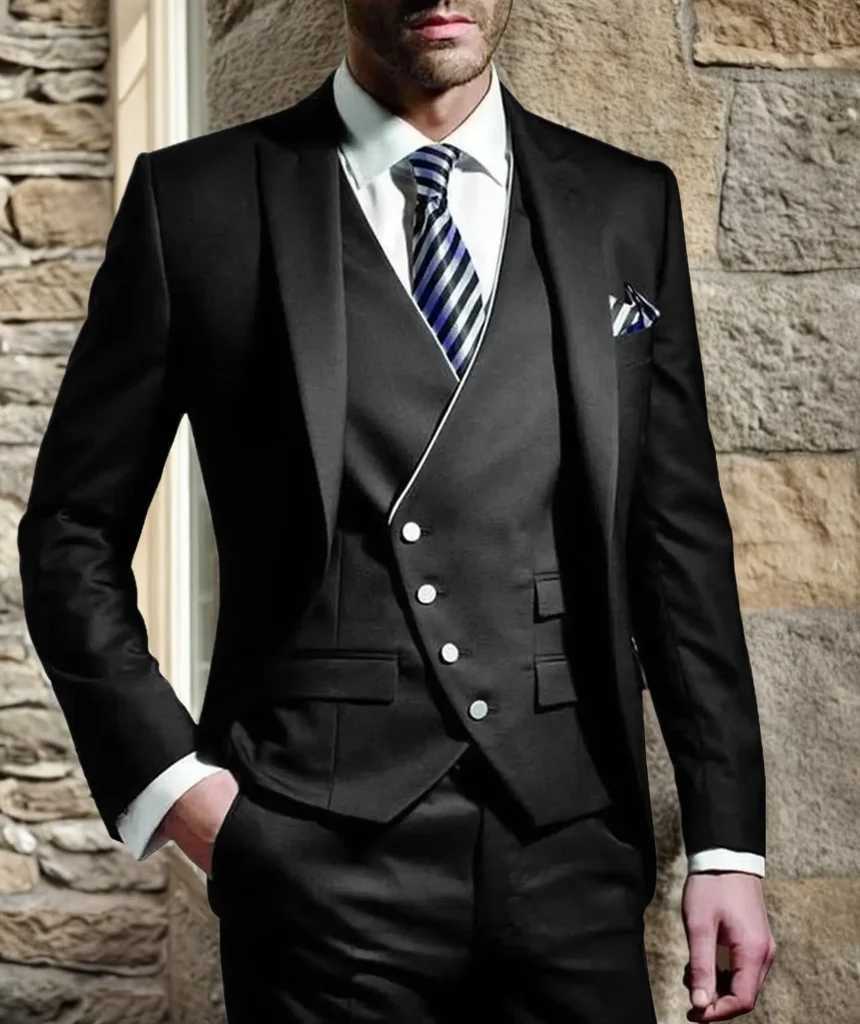 Men Suits for Wedding 3 Pieces Blazer Vest Pants Peak Lapel Slim Fit Suit Elegant Tuxedos for Wedding Business Evening PartyXJ250222