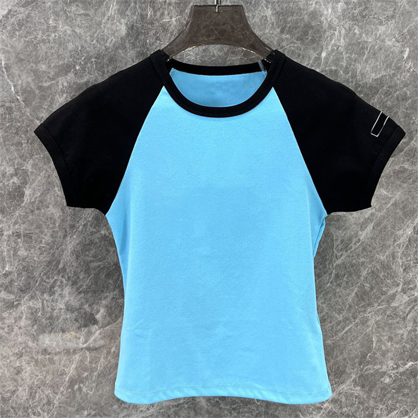 Brand Blue t Shirt Women Contrast Color Tees Round Neck Tops Summer Casual Daily Street Shirts