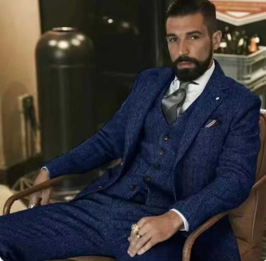 Mens Suit 3 Pieces Blazer+Vest+Pants Formal Two Herringbone Dress Suit Prom Tuxedos Groomers Wedding DressesXJ250222