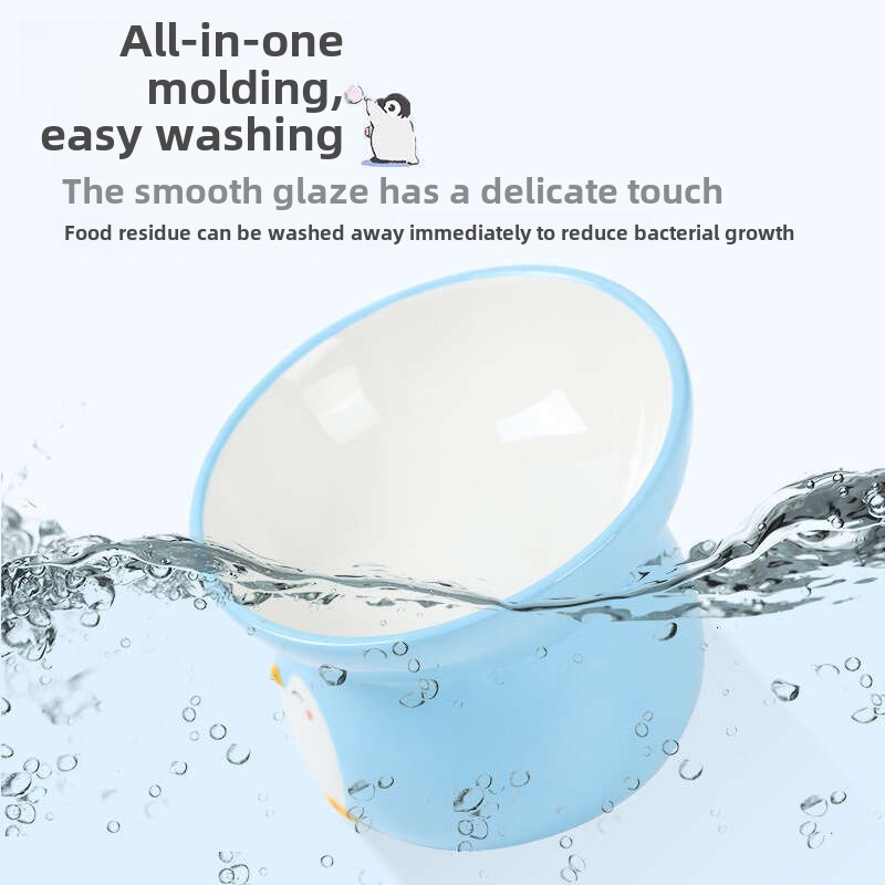 Slant-Design Anti Spill Cat & Dog Bowl Neck Support, Durable Ceramic Material