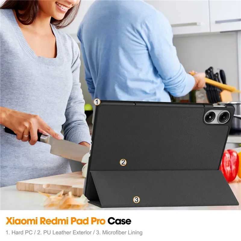 For Redmi Pad Pro 2024 Tri-Folding Flip Stand Case Read for Red Mi Pad Pro 12.1 Tablet with Auto Sleep Cover Z250222