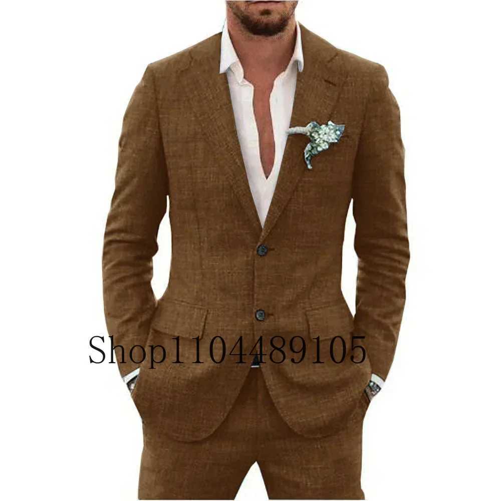 Linen Suit Blazer and Pants Set Advanced Customization Business Activities Pocket in A Slot Single Breasted Men ClothingXJ250222