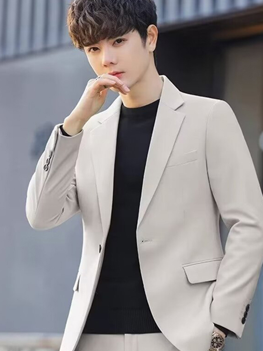 F222Stylish Men's Business Casual Topper - Spring Season Printed Suit Jacket with Double Buttons Detailing