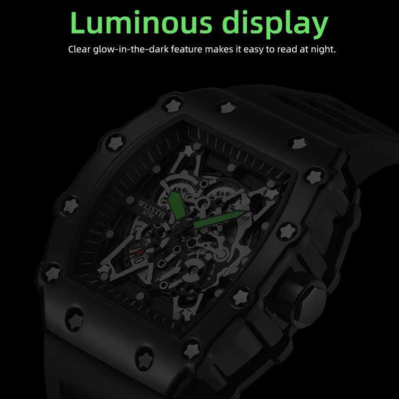 New Mens Fashion Automatic Bucket Luminous Waterproof Watch Sport Mens Sile Str Quartz Watch W250329