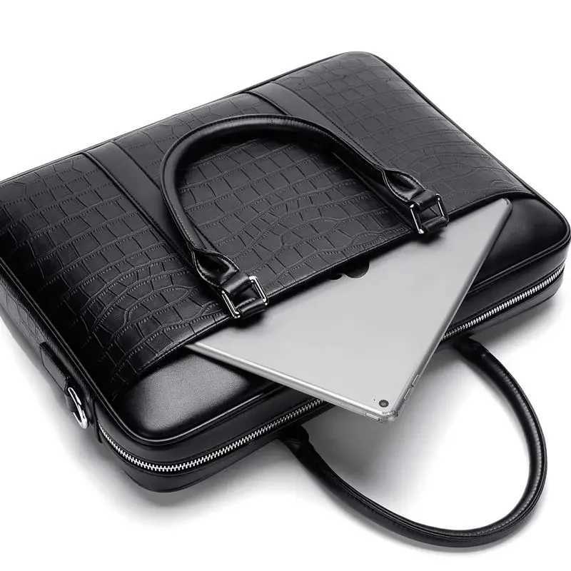 New Luxury Alligator Cow Genuine Leather Business Mens Briefcase Male Briefcase Shoulder Bag Men Messenger Laptop Computer Bag Z250220
