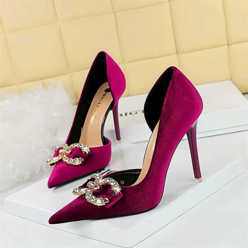 Fi Womens High Heels Rhine Buckle Bow Green Pink Pointed Toe Party Pump Veet Luxury Elegant Wedding Evening ShoesXJ250221