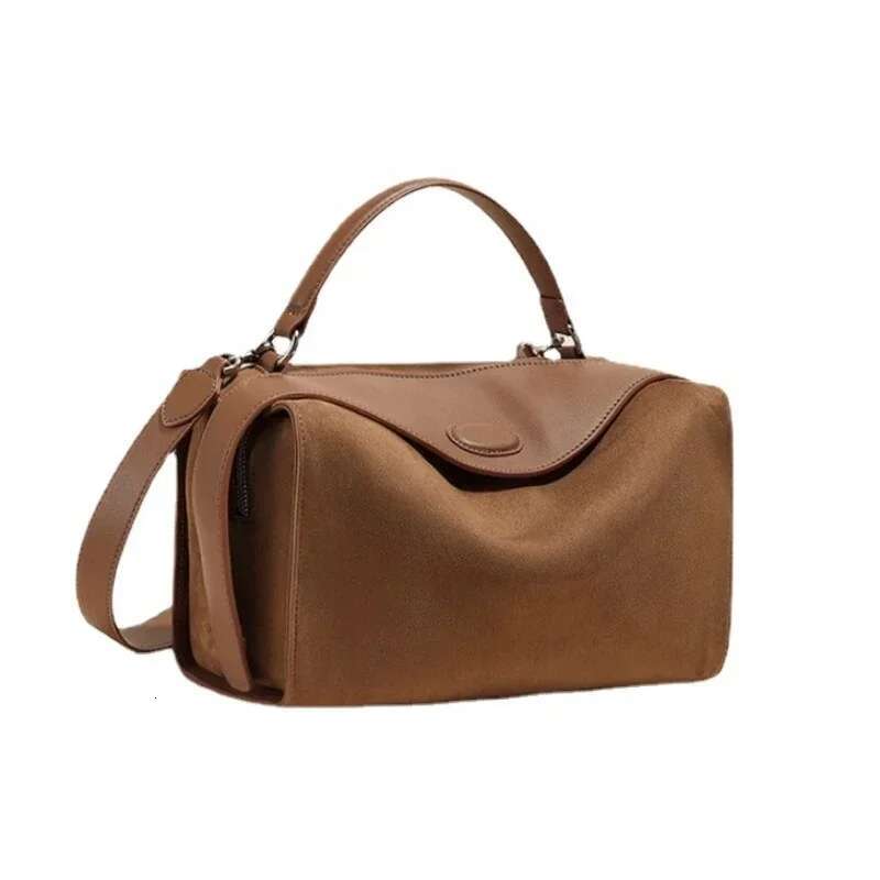 Suede Genuine Leather Boston Female Shoulder Crossbody Retro Style Handbag Bag For Women