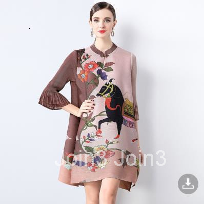Miyake New Chinese style Mothers Dress for Women Autumn Style Reduced Age Printed Large Chinese Style Improved Cheongsam Skirt