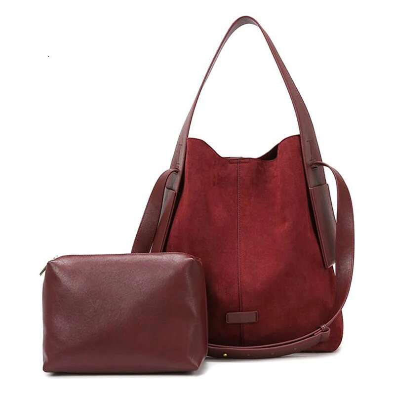 Oversize Women Suede Leather Winter Bags Frosted Handbag And Purses Retro Lady 2In1 Tote Bucket Bag With Hanging Ears