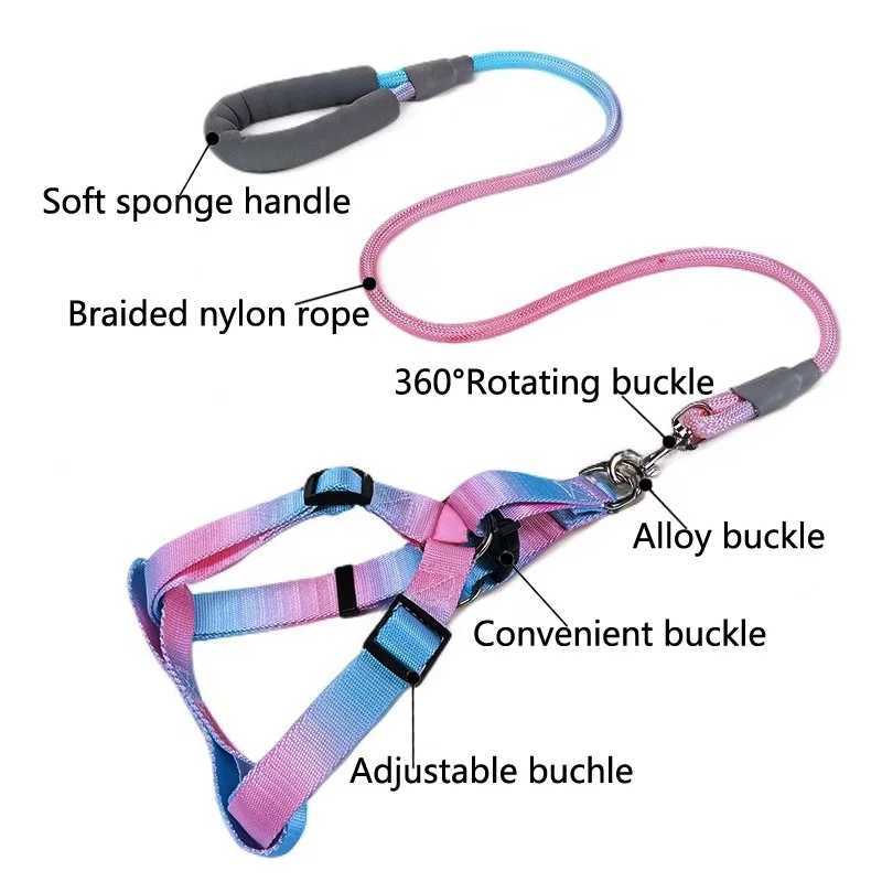 Gradual Colorful Dog Harness With Leash and Dog Leash Set Nylon Adjustable Dog Harness Walking Leash Strap Small Medium Large Size Y250704