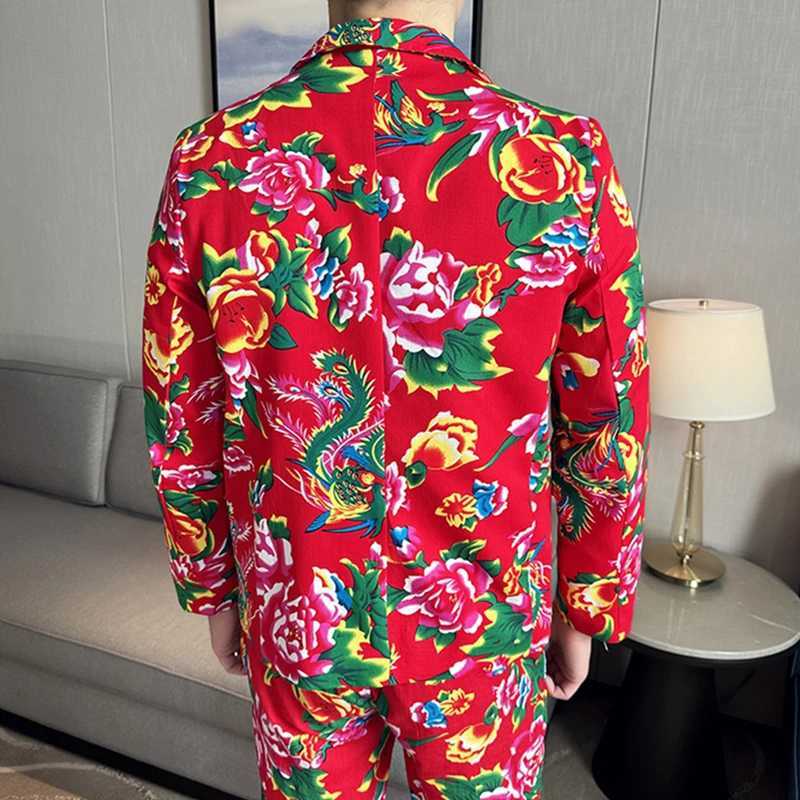 Nostalgia Style Suit 2-Piece Mens Fashion Casual Suit Jacket Trousers Red Black Available Blazer +Pants M-5XLXJ250222