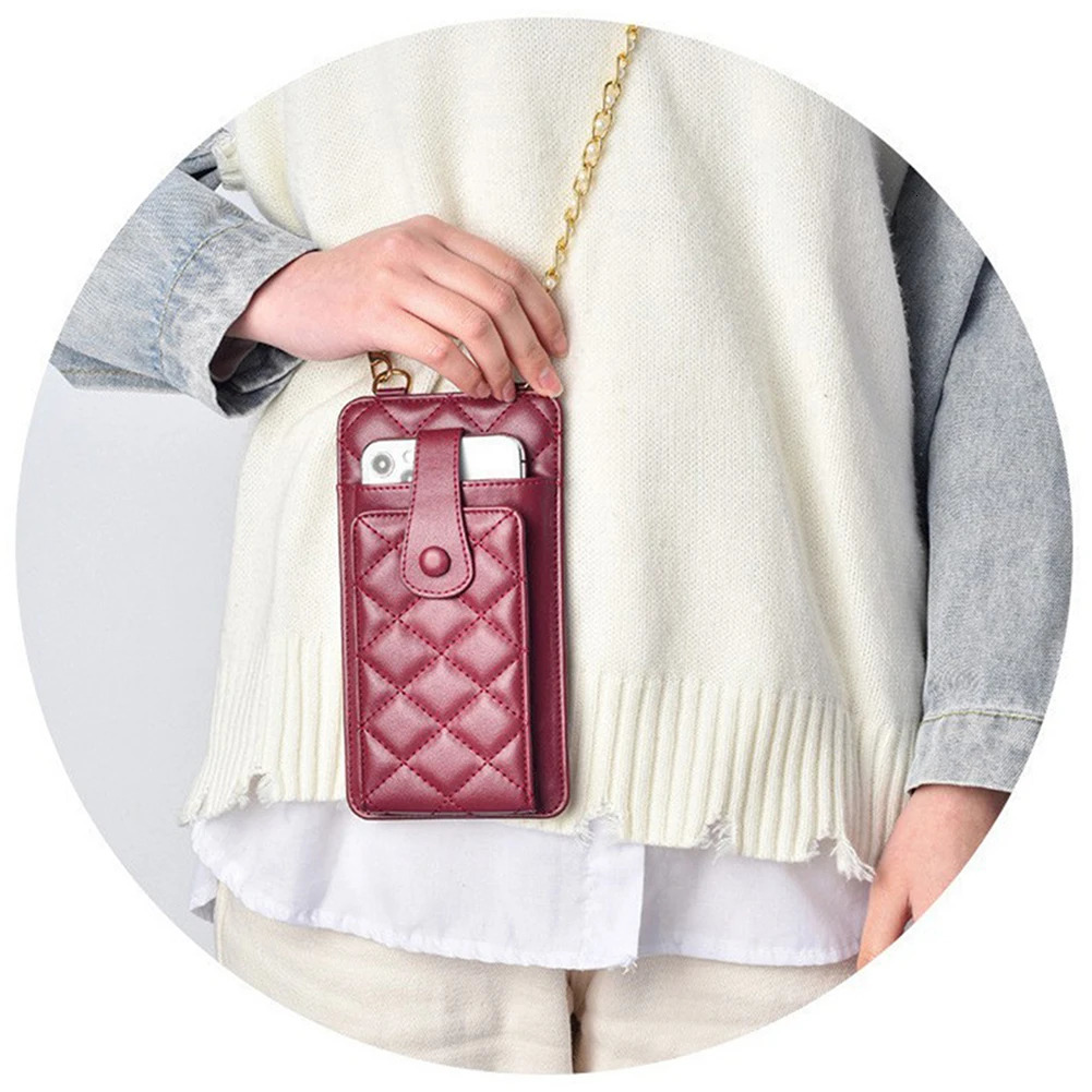 Ship from US Women Check Pattern Chain Phone Pocket Bag Large Capacity Durable Small Shoulder Bags Business Pu Leather Female Crossbody 250303FBB