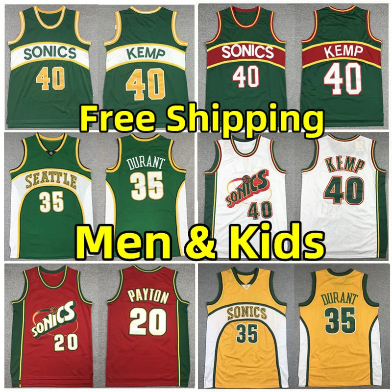Stitched SuperSonicsl Basketball Jerseys Shawn Kemp Gary Payton Kevinn Durant Classics Retro Jersey Men Youth Kids Adult children